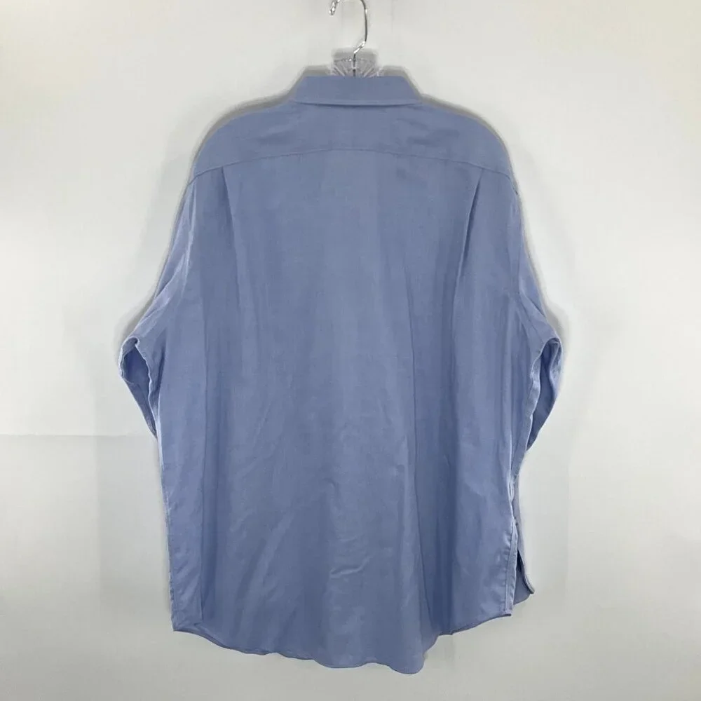 Polo Ralph Lauren Shirt Men 17 Blue 100% Cotton Long‎ Sleeve Button Non Iron